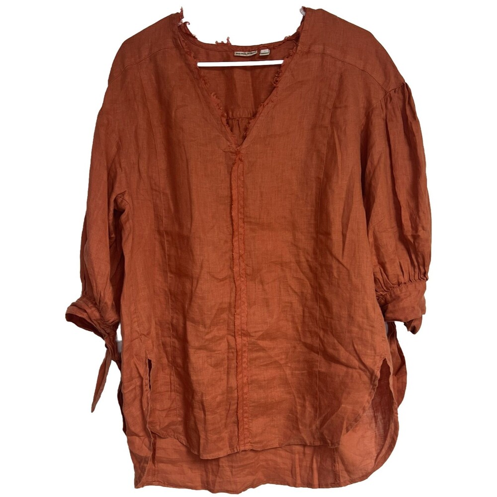 Anthropologie Holding Horses Womens Tunic Top Small Orange Linen Ginnie - Picture 3 of 6
